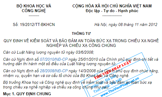 Thông Tư - Quy định về kiểm soát và bảo đảm an toàn bức xạ